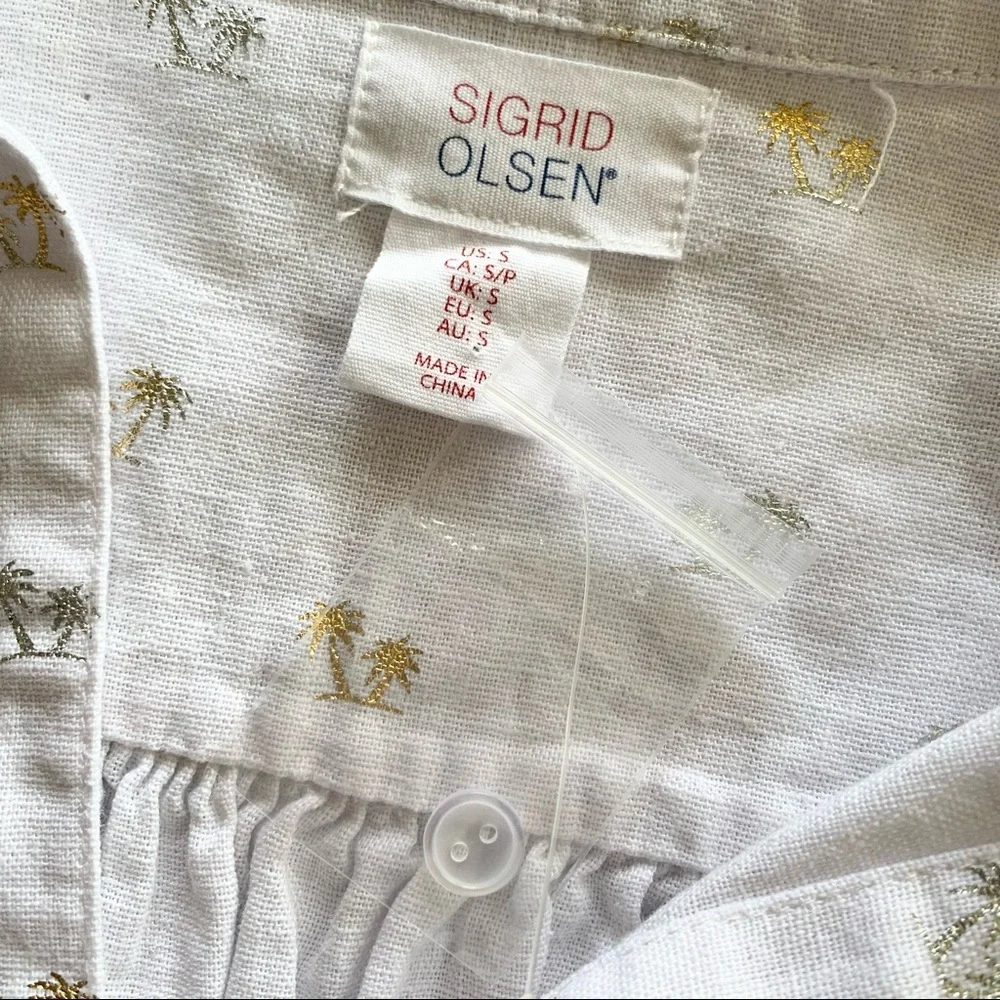 🌸New🌸 Sigrid Olsen Long Sleeve Palm Tree Shirt S - Picture 4 of 10